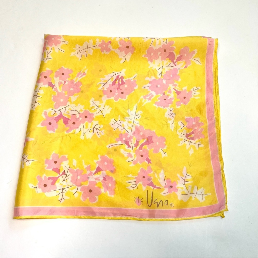 Vintage Vera Neumann Yellow Pink Floral Scarf - Picture 8 of 11